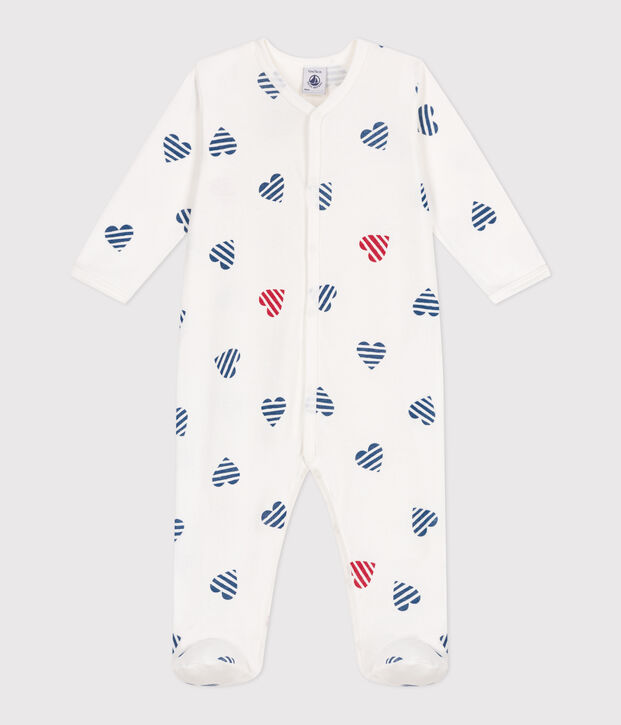 Katoenen babypyjama met gestreepte hartjesprint wit/multicouleur