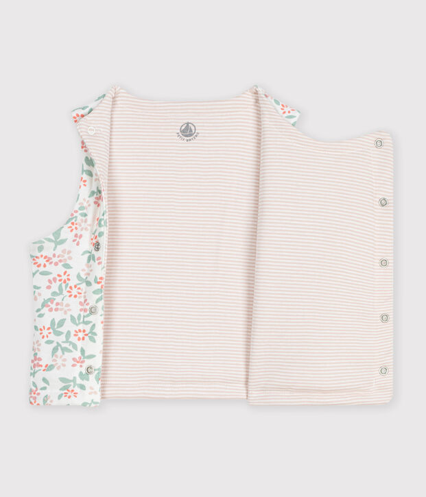 Omkeerbare katoenen cardigan zonder mouwen met print wit/roze