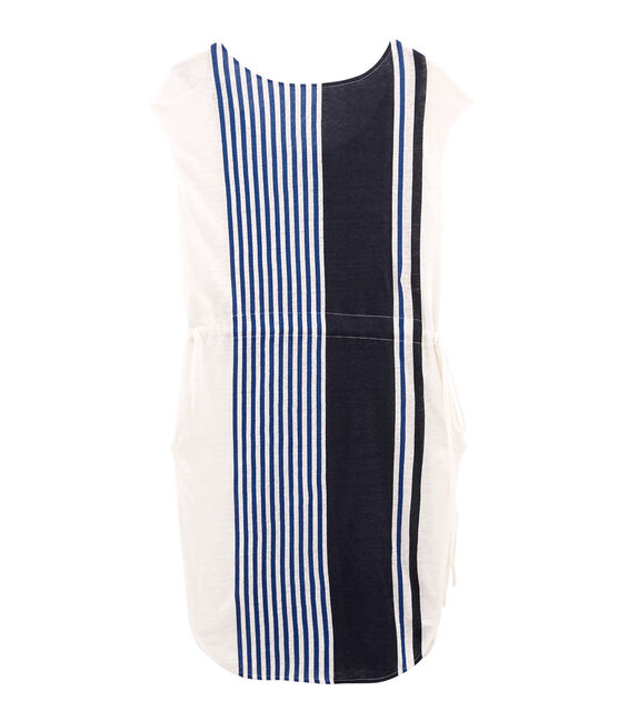 Robe manches courtes femme en lin blanc MARSHMALLOW/blanc MULTICO