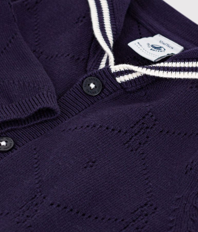 Cardigan b&eacute;b&eacute; &agrave; col marin en coton ajour&eacute; bleu