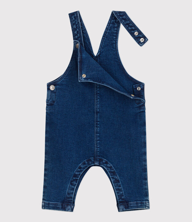Babysalopette met lange mouwen van spijkerstof en elastaan blauw