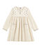 Robe enfant fille manches longues brodées blanc MARSHMALLOW