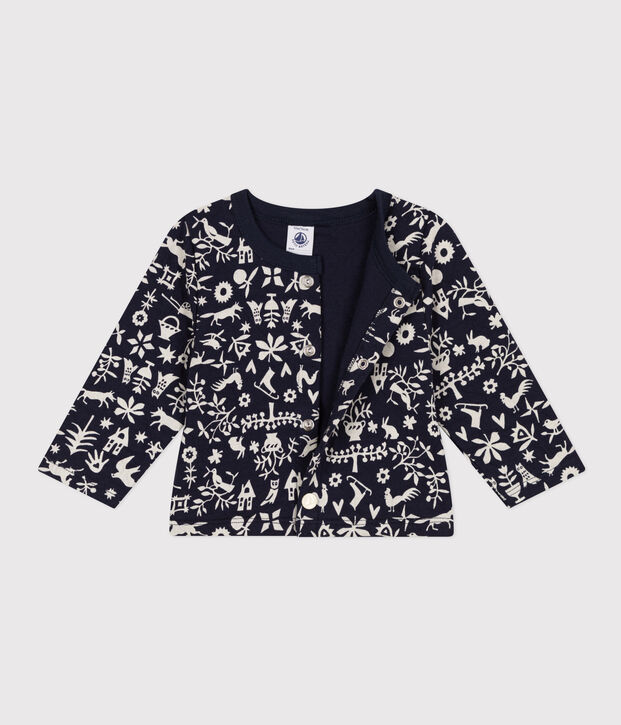 Cardigan en tubique matelass&eacute; imprim&eacute; b&eacute;b&eacute; bleu/&eacute;cru