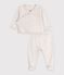 Ensemble b&eacute;b&eacute; en coton brod&eacute; poitrine uni beige chin&eacute;