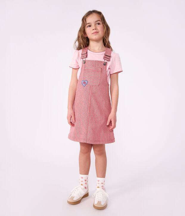 Katoenen kindersalopettejurk met strepen roze/roze