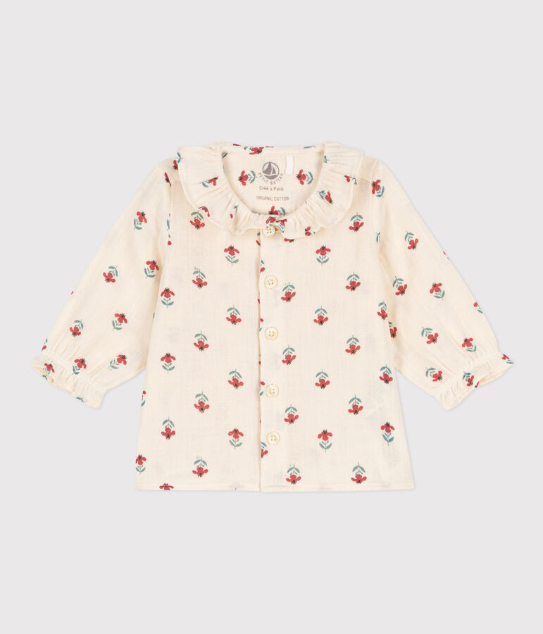 Blouse imprim&eacute;e en gaze de coton b&eacute;b&eacute; &eacute;cru/multicouleur