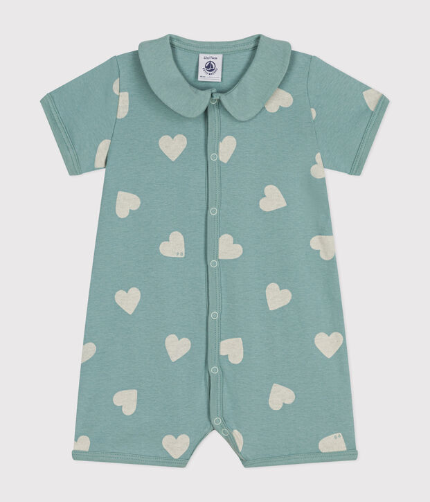 Combinaison courte en coton b&eacute;b&eacute; vert/&eacute;cru