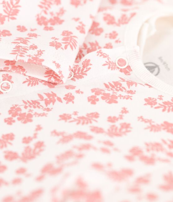 Ensemble van biokatoen uit 3 delen met Hawaïprint voor baby's wit MARSHMALLOW/ PAPAYE