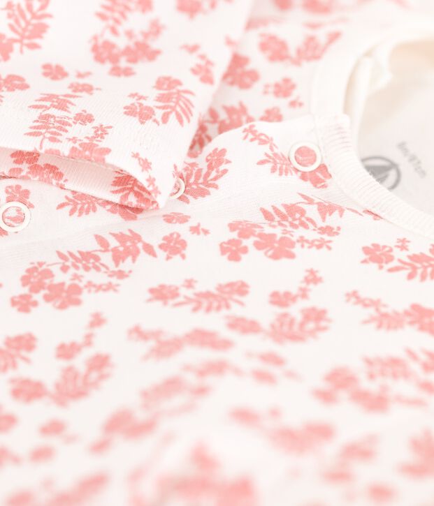 Ensemble 3 pi&egrave;ces b&eacute;b&eacute; imprim&eacute; Hawa&iuml; en coton bio blanc/rose