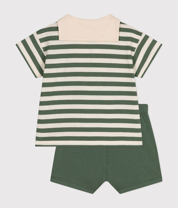 Ensemble tee-shirt et short en jersey b&eacute;b&eacute; vert/&eacute;cru