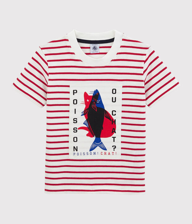 Jersey T-shirt met korte mouwen voor jongens wit/rood