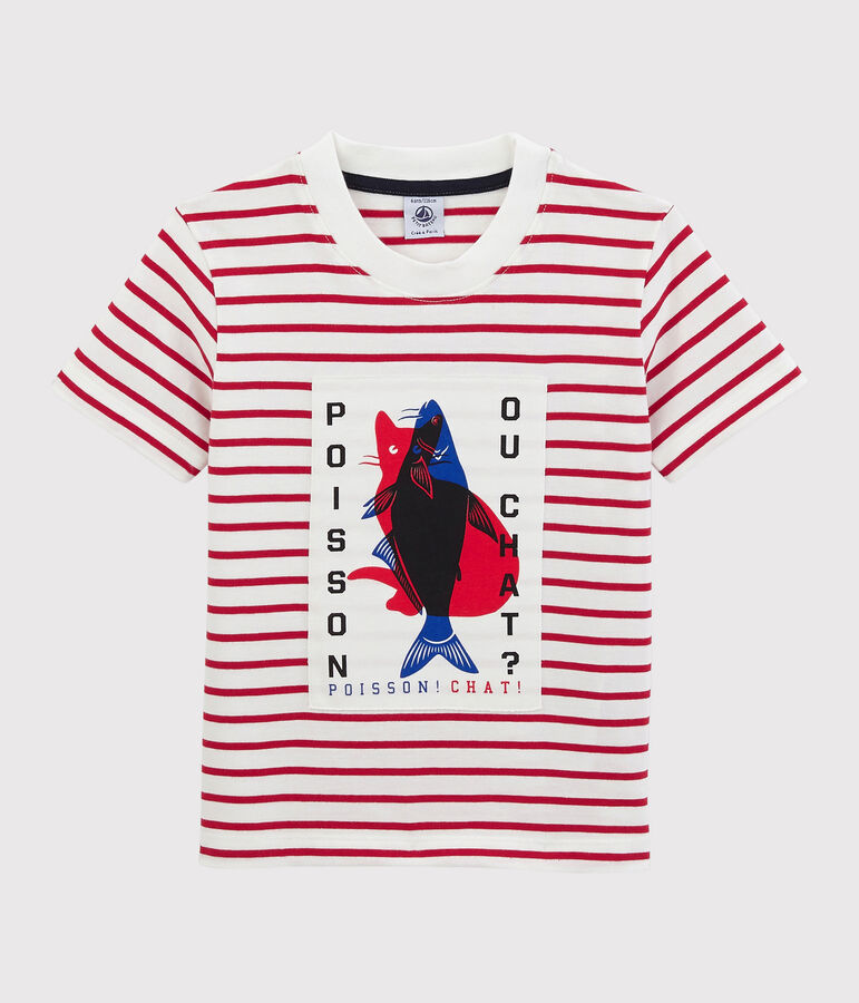 Jersey T-shirt met korte mouwen voor jongens wit MARSHMALLOW/rood TERKUIT