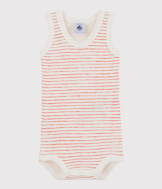 Rompertje zonder mouwen baby jongen wit MARSHMALLOW/ SPICY