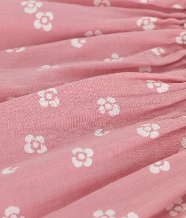Jupe enfant en coton fleurie rose/blanc