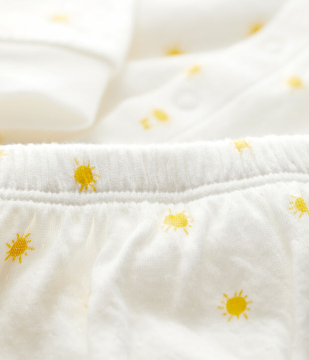 Ensemble 2 pi&egrave;ces imprim&eacute; soleil en tubique bio b&eacute;b&eacute; blanc/jaune