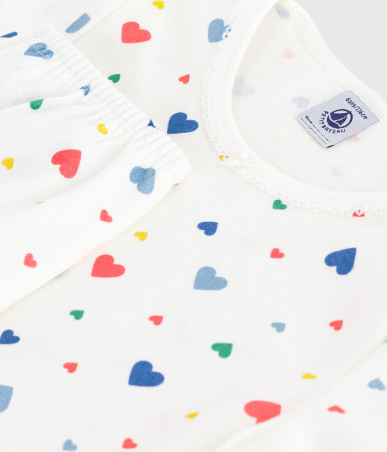 Pyjama enfant en coton manches courtes et jambes longues imprimé blanc MARSHMALLOW/blanc MULTICO