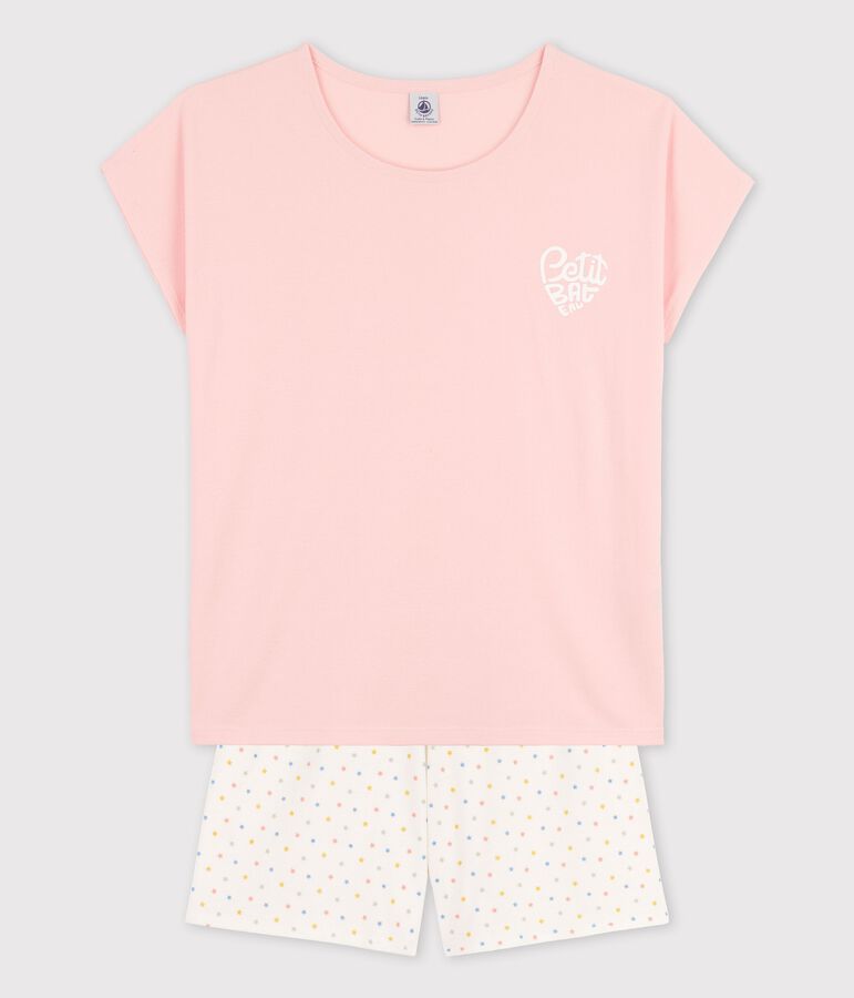 Roze korte pyjama voor meisjes in biokatoen roze/multicouleur