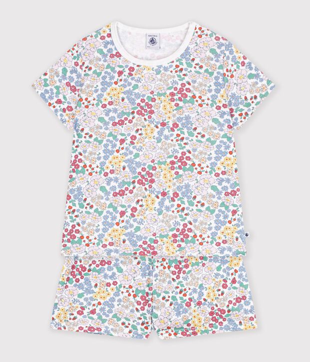 Pyjama short enfant en coton &agrave; fleurs blanc/multicouleur