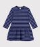 Robe enfant en coton manches longues &agrave; rayures bleu/violet