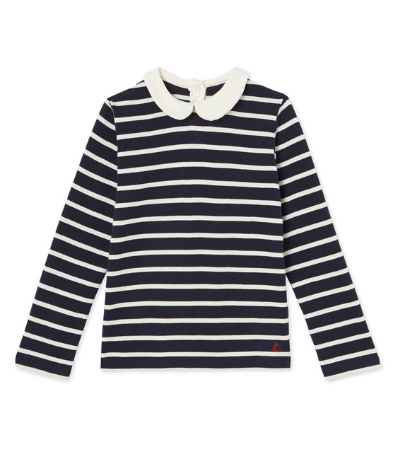T-shirt fille manches longues rayé bleu SMOKING/beige COQUILLE