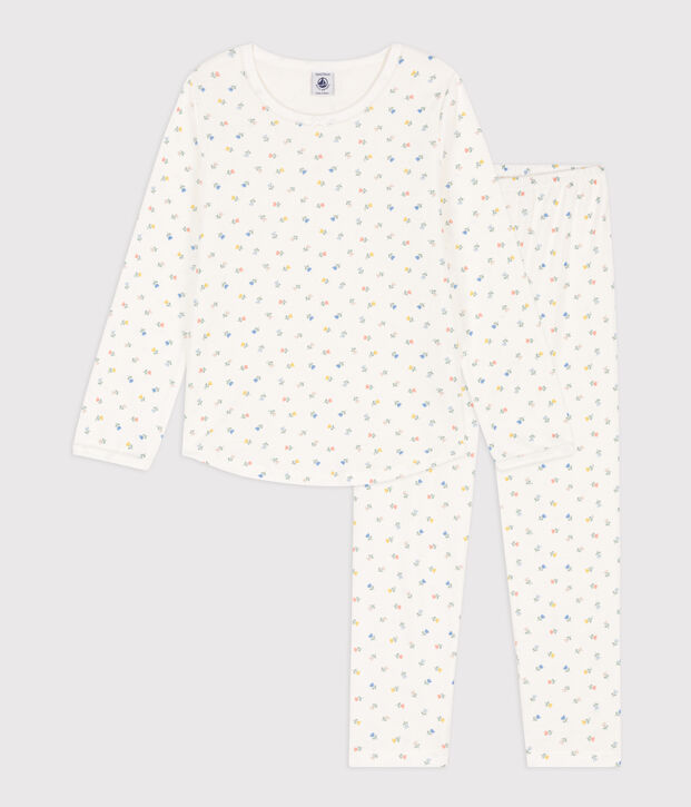 Meisjespyjama met bloemenprint in katoen wit/multicouleur