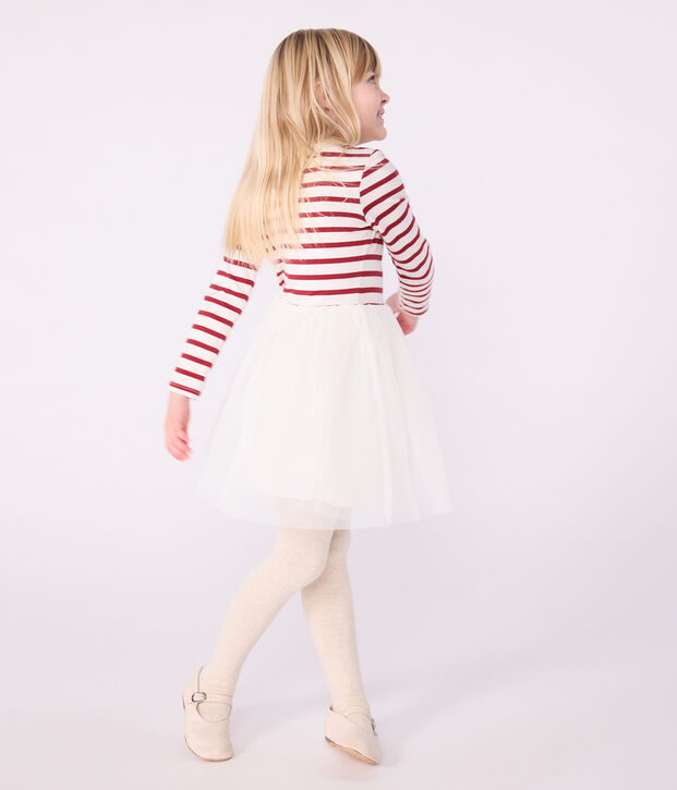 Robe enfant manches longues en coton et tulle rouge/rouge