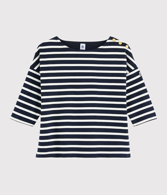Katoenen marinetrui Dames blauw SMOKING/wit MARSHMALLOW