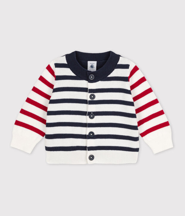 Cardigan b&eacute;b&eacute; en tricot en coton blanc/multicouleur