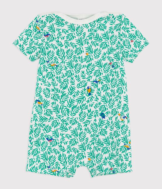 Korte katoenen jumpsuit voor baby's. wit MARSHMALLOW/wit MULTICO