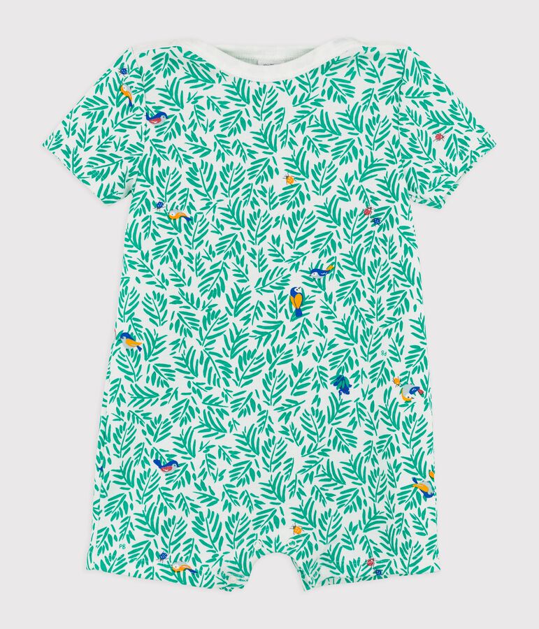 Korte katoenen jumpsuit voor baby's. wit/multicouleur