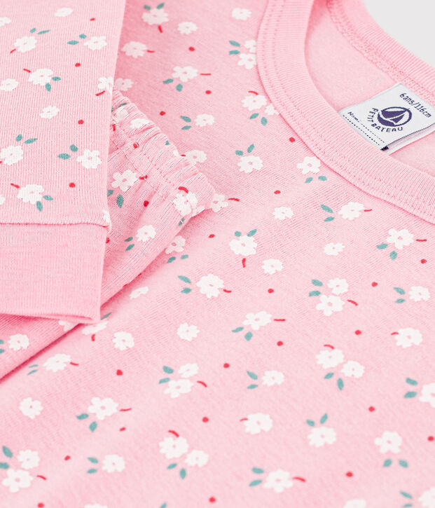 Pyjama tr&egrave;s ajust&eacute; enfant en coton imprim&eacute; rose/multicouleur