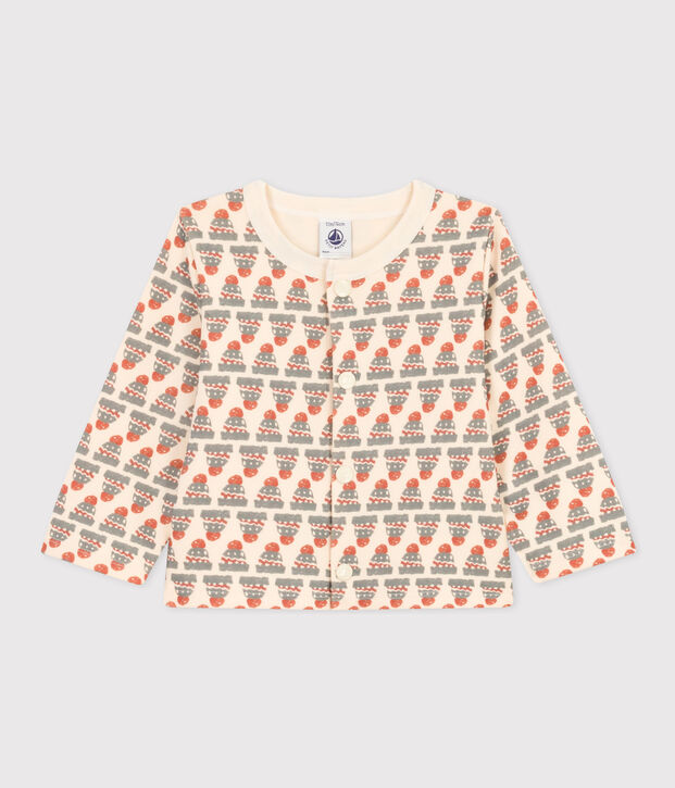 Cardigan voor baby's in dikke jersey met print ecru/multicouleur