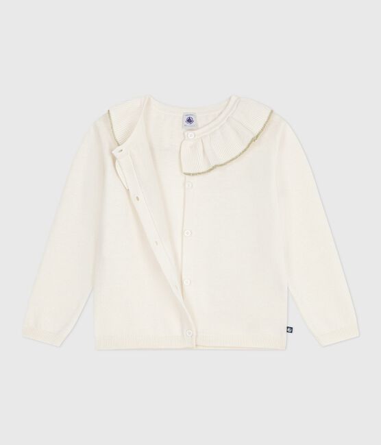 Effen cardigan van katoenen en wol voor kinderen wit MARSHMALLOW/grijs ARGENT