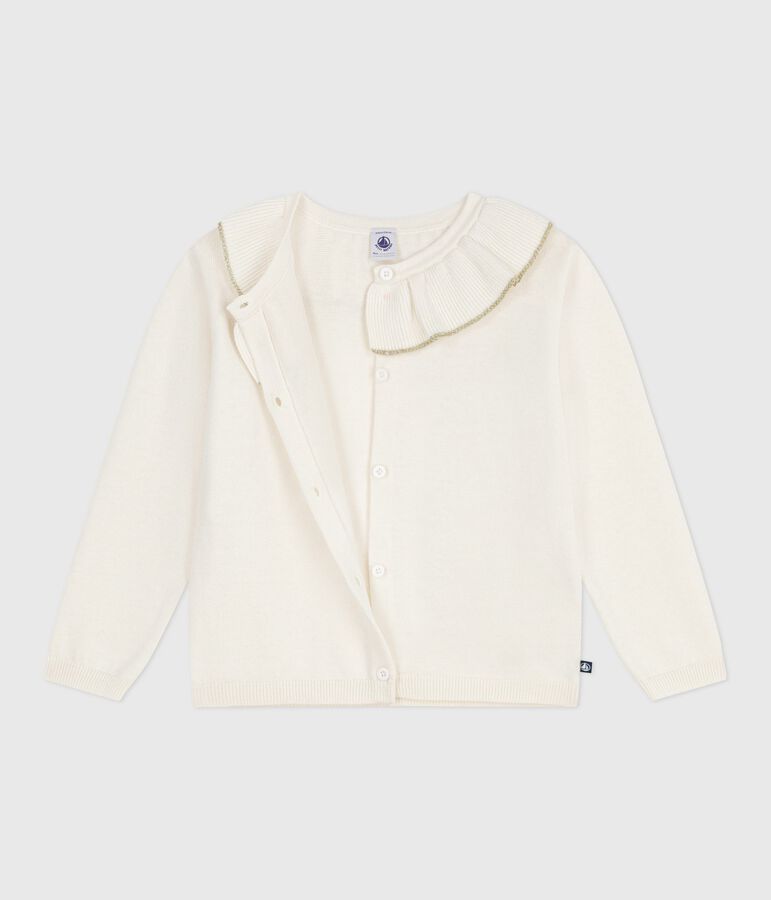 Cardigan enfant en laine et coton uni blanc/gris