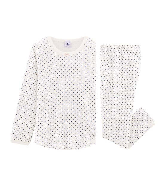Pyjama petite fille en côte blanc MARSHMALLOW/bleu MAJOR CN