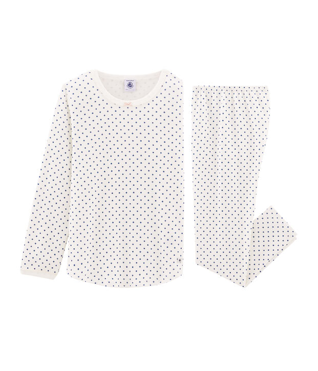 Pyjama petite fille en c&ocirc;te blanc/bleu