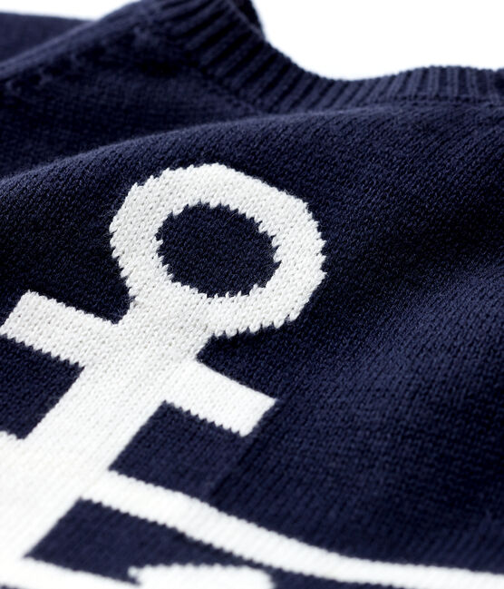 Tricot trui van katoen/linnen voor babyjongens blauw SMOKING/wit MARSHMALLOW