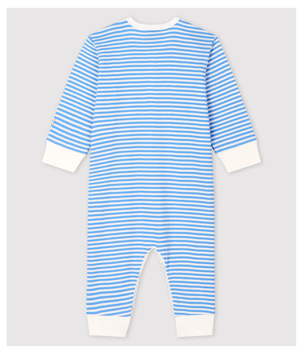 Babyblauw gestreepte katoenen pyjama zonder voetjes blauw/wit