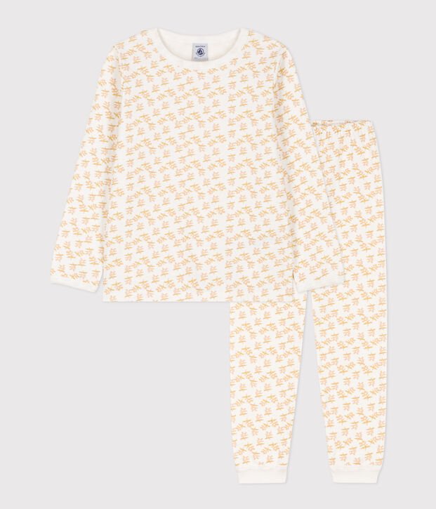Pyjama fleur petite fille en tubique blanc/multicouleur