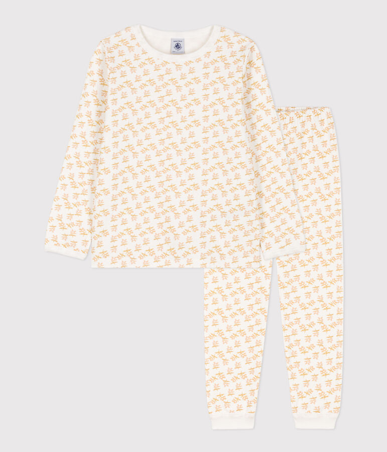 Meisjespyjama met bloemetje in tubic wit/multicouleur