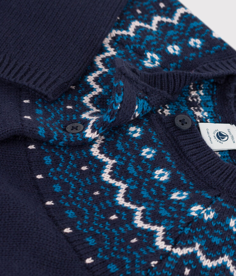 Cardigan laine et coton enfant fille bleu/multicouleur