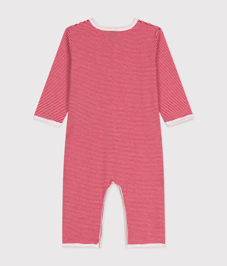 Katoenen babypyjama met lange mouw en zonder voetjes rood CORRIDA/wit MARSHMALLOW