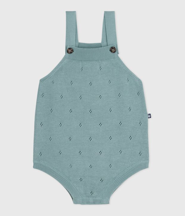 Gebreid babyspeelpakje met bandjes groen