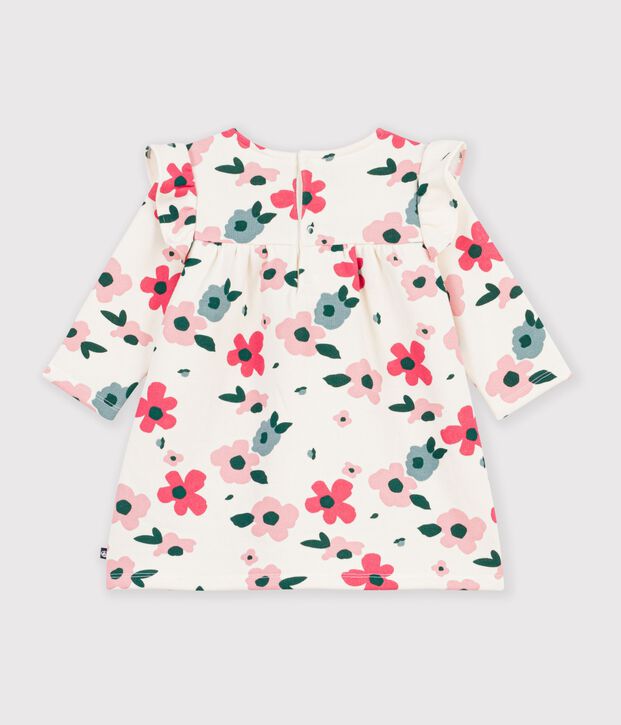 Robe b&eacute;b&eacute; en coton manches longues imprim&eacute;e &agrave; fleurs &eacute;cru/multicouleur