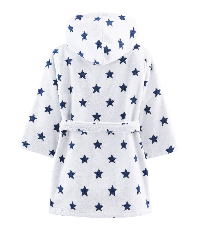 Peignoir petit gar&ccedil;on en &eacute;ponge blanc MARSHMALLOW/bleu MEDIEVAL