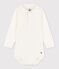 Body manches longues bébé col polo en coton blanc MARSHMALLOW