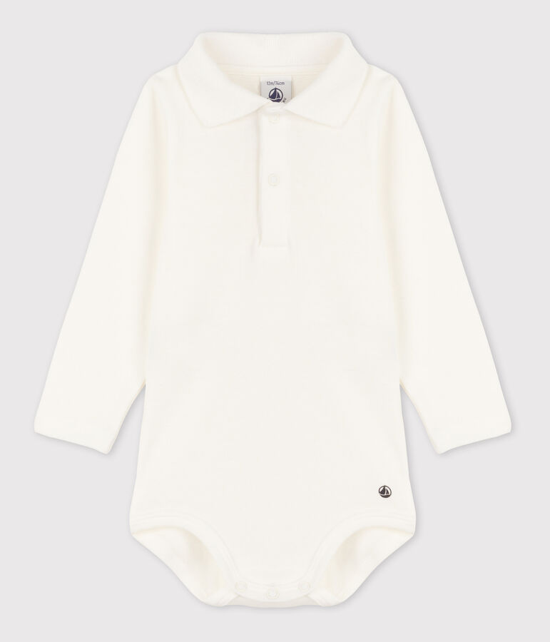 Body b&eacute;b&eacute; col polo en coton uni blanc