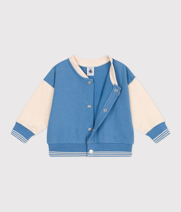 Veste teddy b&eacute;b&eacute; en coton colorblock bleu/&eacute;cru