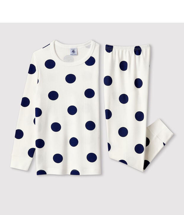 Jongens/meisjes pyjama met grafische print van biologisch katoen wit/blauw