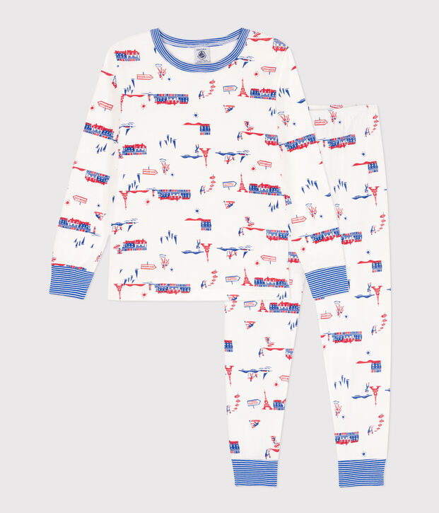 Katoenen pyjama met Parijs-print voor kleine meisjes en jongens wit/multicouleur